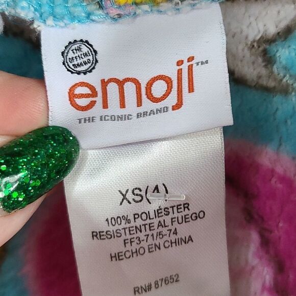 Emoji Plush Furry Fleece Blue Hooded Bathrobe Girls XS 4 Tie Robe Colorful Cute - Picture 5 of 10